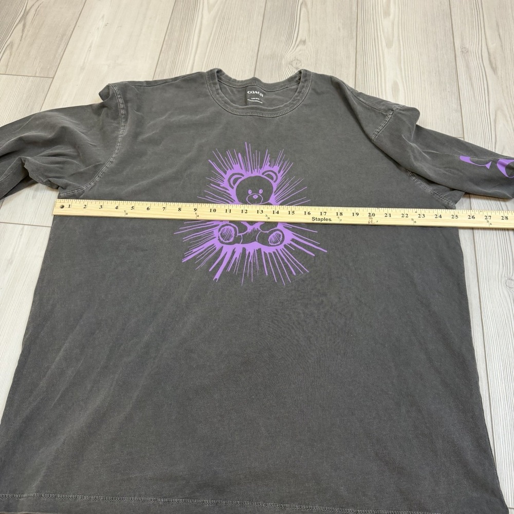 Coach Men's XL Bear Graphic Relaxed Long Sleeve T-Shirt Gray & Purple Cotton - Picture 7 of 11